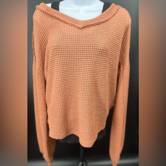 Oversized Terra Cotta V-Neck Blouse - Picture 2 of 5